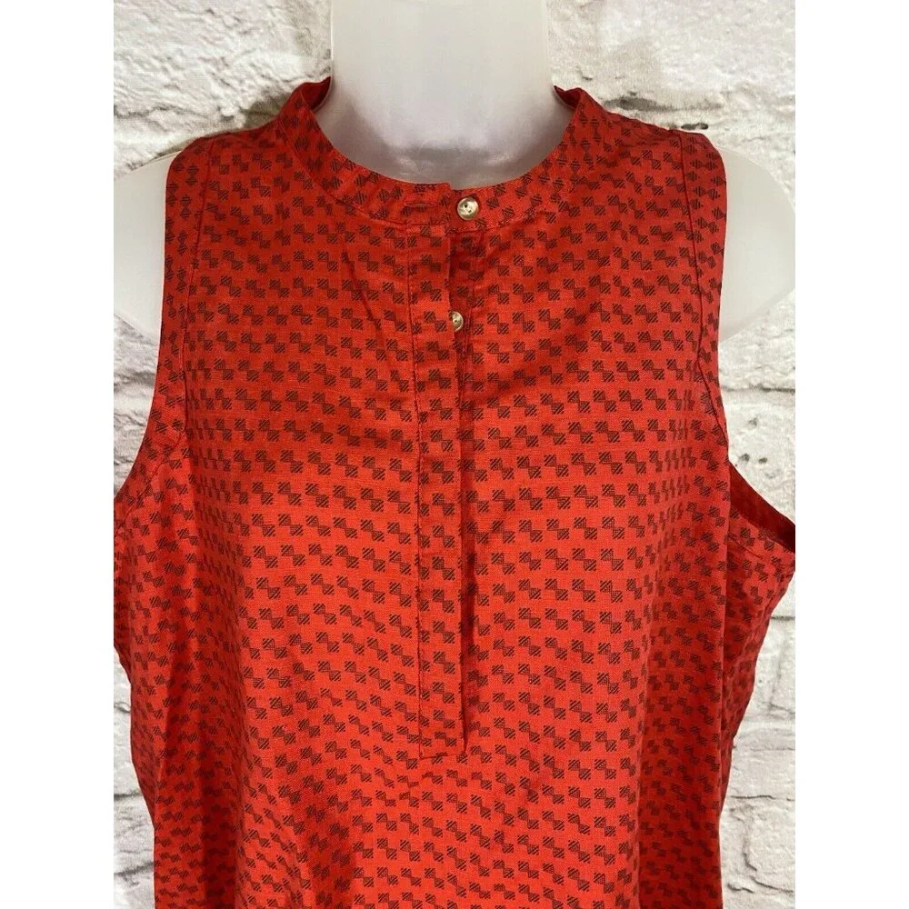 AX Armani Exchange Womens XL Linen Blend Tunic Tank Top Red Blue Hi Low 9768 - Picture 4 of 6